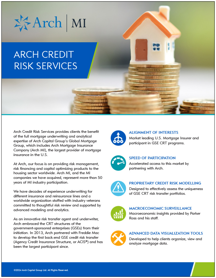Small image of the Arch Credit Risk Services brochure. The button that follows links to the related PDF. 