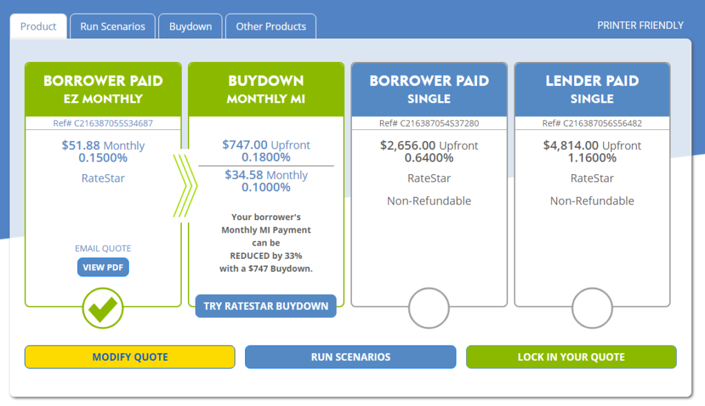 RateStar Product Selection Screenshot