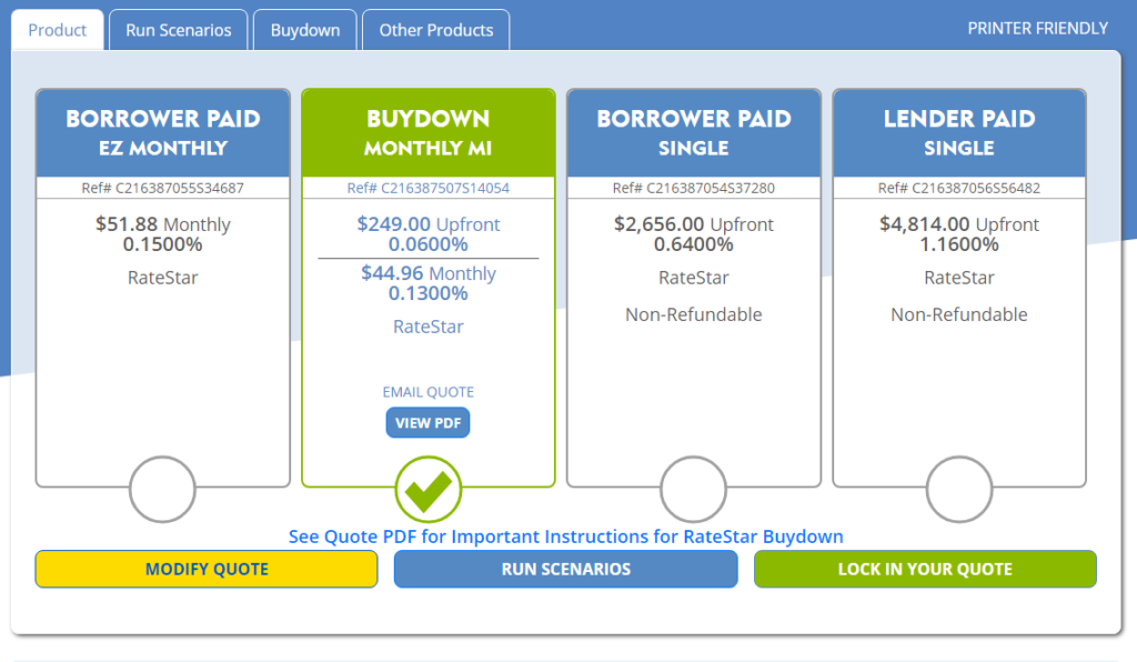 RateStar Buydown Results Screenshot